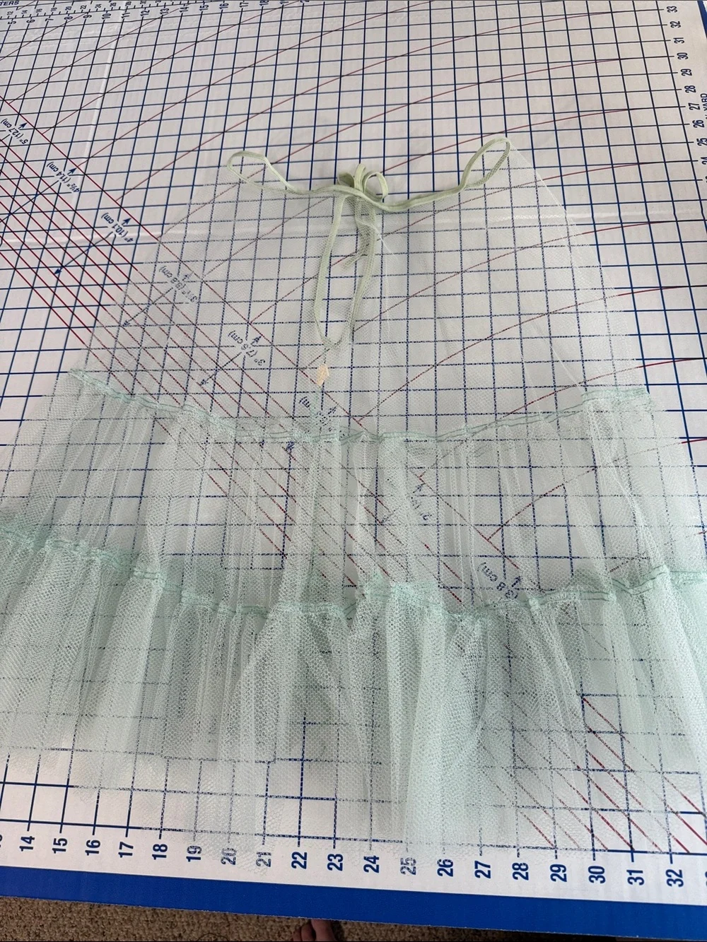 Vintage Aqua Nylon Tulle Petticoat Half Slip 1950s 1960s Heirloom Sewing Netting